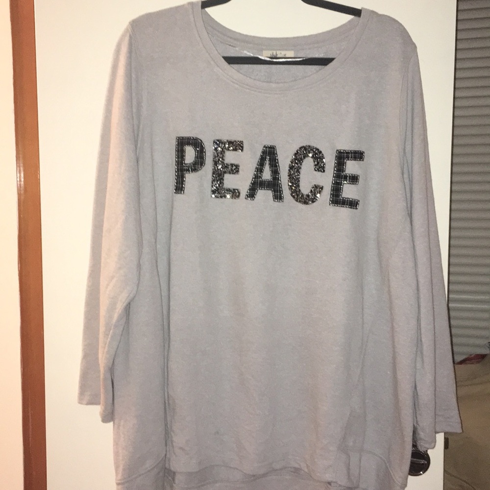 Light weight grey top with PEACE